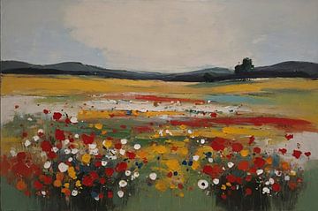 Impressionistic Field of Flowers at Summer Sunset by De Muurdecoratie