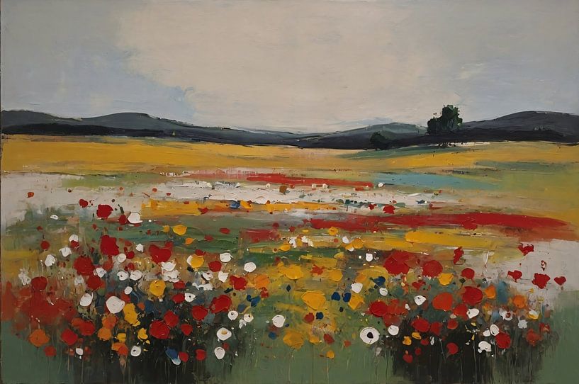 Impressionistisch Bloemenveld bij Zomerzonsondergang van Art & Soul Creations