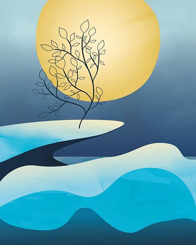 Een gestileerde boom op een klif