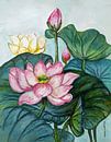 Roze lotus . Handgeschilderde aquarel van Ineke de Rijk thumbnail