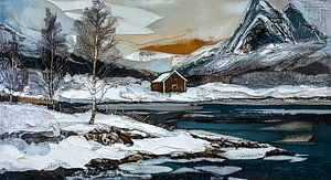 winterliche Fjordlandschaft mit Hütte