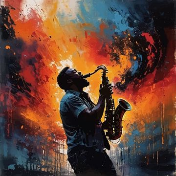 Saxophon Emotion - Abstrakte, malerische Silhouette