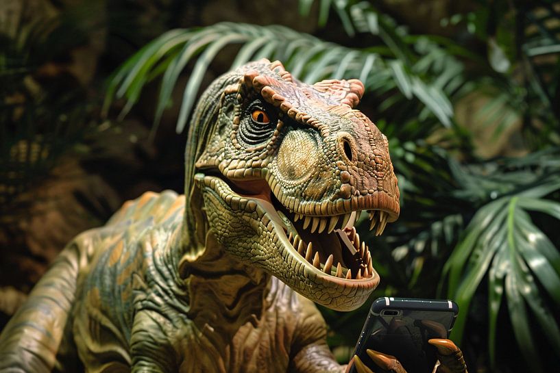 Un dinosaure avec un smartphone à l'époque moderne par Imperial Art House