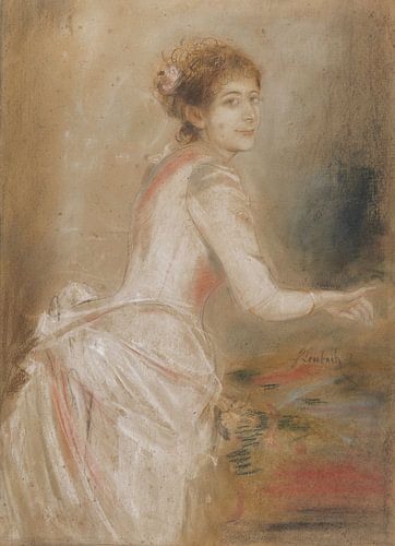FRANZ VON LENBACH, Portret van een jonge dame in een witte jurk, ca. 1880-90