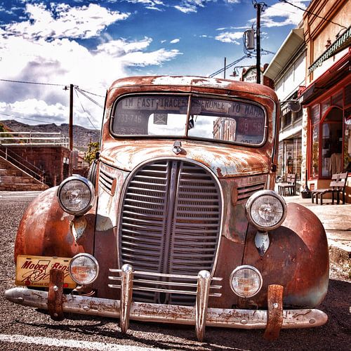 Een vintage 1938 Ford Pickup truck in Jerome, Arizona.