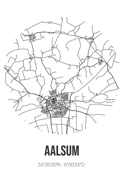 Aalsum (Fryslan) | Carte | Noir et blanc par Affiches de lieux