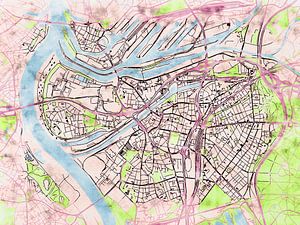 Karte von Duisburg im stil 'Soothing Spring'