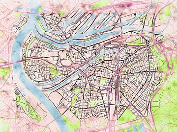 Kaart van Duisburg in de stijl 'Soothing Spring' van Maporia