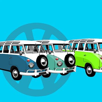 VW-Vans on blue by Jole Art (Annejole Jacobs - de Jongh)