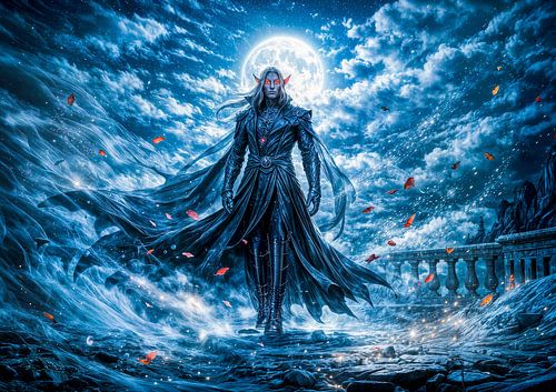 Dynamic Fantasy Vampire in Dramatic Nocturnal Atmosphere