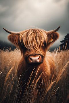 Bovins des Highlands dans les hautes herbes sur Ellen Van Loon