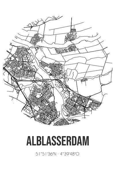 Alblasserdam (South-Holland) | Map | Black and White by Prints of Place