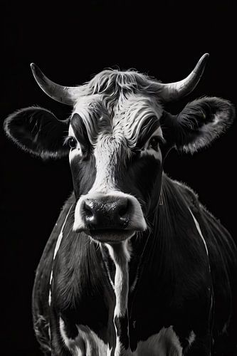 Black-and-white portrait of cow