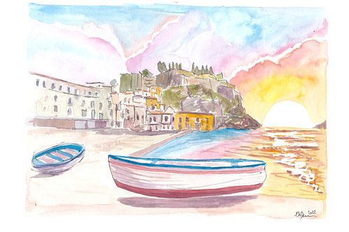 Lipari Îles Éoliennes scène portuaire tranquille avec des bateaux en Italie