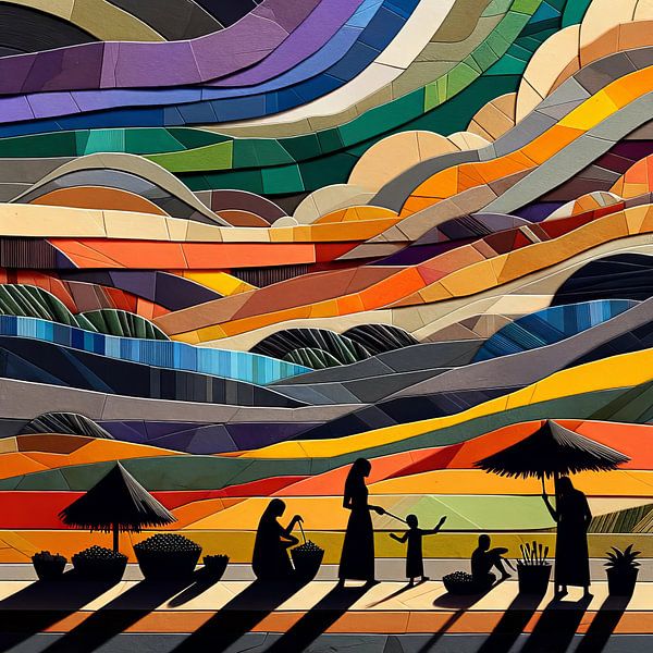 Collage in de ondergaande zon van Lois Diallo