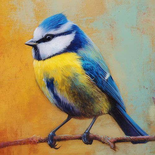 Mésange bleue en acrylique jaune et bleu