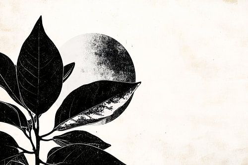 Abstracte bladeren en maan kunst