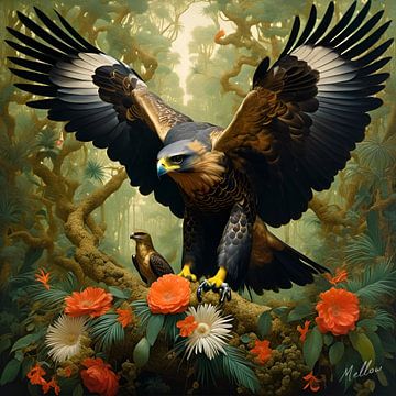 Jungle Flora Surrealism: Crested Serpent Eagle by Mellow Art