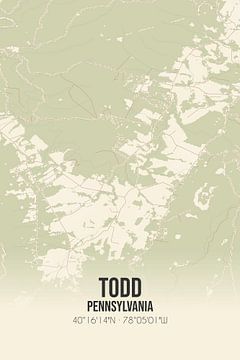 Vintage landkaart van Todd (Pennsylvania), USA. van Rezona
