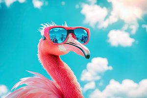 Flamant avec des lunettes de soleil en été