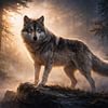 Majestic Wolf in Misty Forest Light by Dodik Hariyono