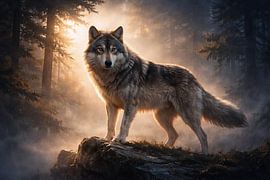Majestätischer Wolf im nebligen Waldlicht von Dodik Hariyono