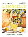 Limoncello poster met fles, glas, citroenen, aquarel van Kim Karol / Ohkimiko thumbnail