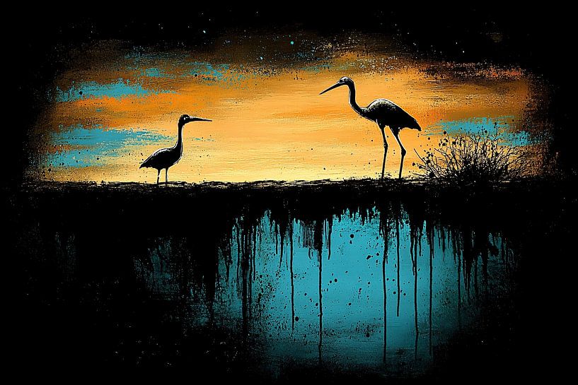Birds at sunset silhouette by Art & Soul Creations