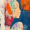 Femme abstraite | Portrait abstrait avec couleurs sur Peintures accrocheuses