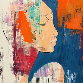 Femme abstraite | Portrait abstrait avec couleurs sur Peintures accrocheuses