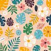 Motif de feuilles et de fleurs hawaïennes tropicales sur fond clair sur Mixed media vector arts