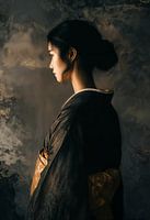 Elegance in Shadow: Portrait of an Asian Woman in Kimono