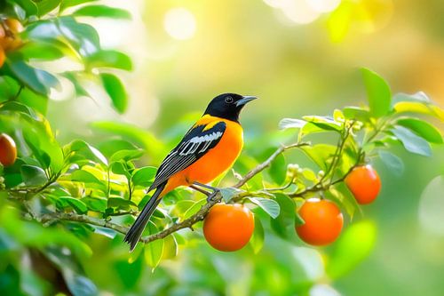 Mooie vogel op een fruitboom