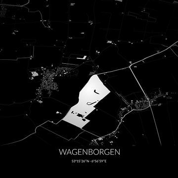 Black-and-white map of Wagenborgen, Groningen. by Rezona