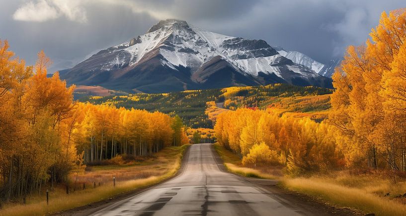 Goldene Blätter am Highway von fernlichtsicht