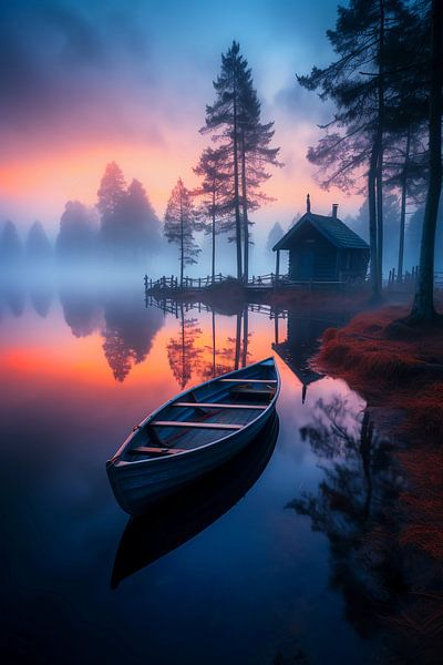 Coucher de soleil sur le lac par haroulita
