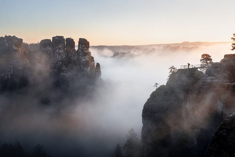 Auf der Bastei an einem nebligen Morgen von Richard