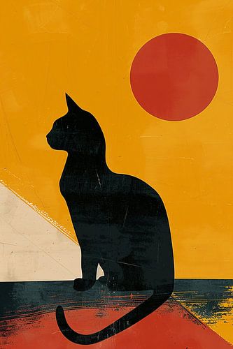 Zwarte Kat in Abstract Zonsondergang