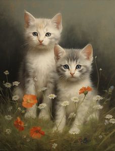 Chatons dans un champ de fleurs