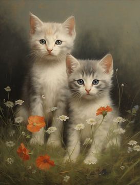Kittens in Flower Field by Emil Husstege
