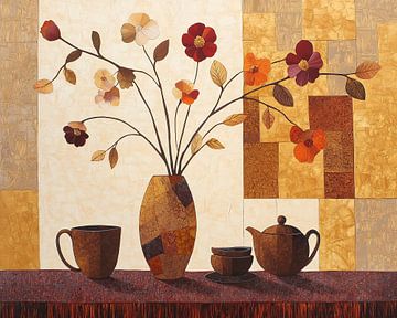 Blumenvase | Teetisch mit Blumen von Blickfänger Gemälde