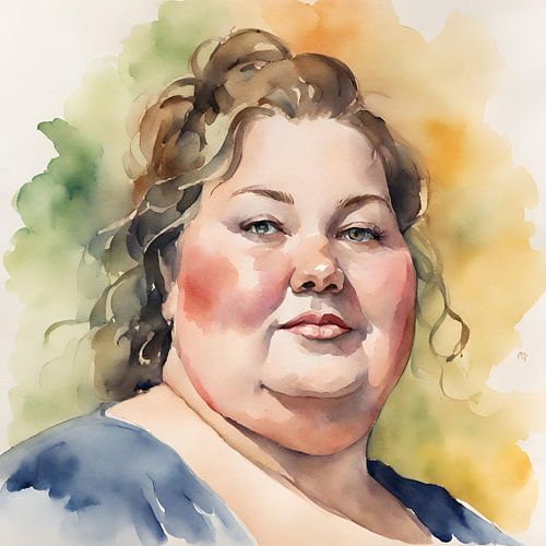 Gezellige dame met rode wangen en krulhaar