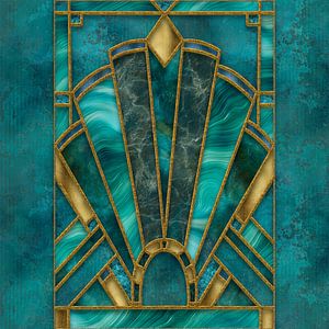 Art Deco Bleiverglasung Türkis Gold