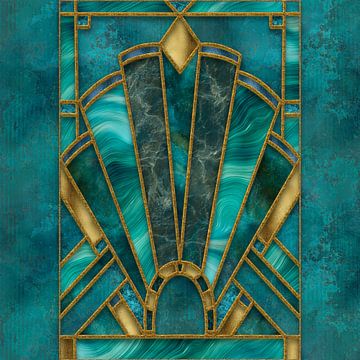 Art Deco Stained Glass Turquoise Gold by Andrea Haase