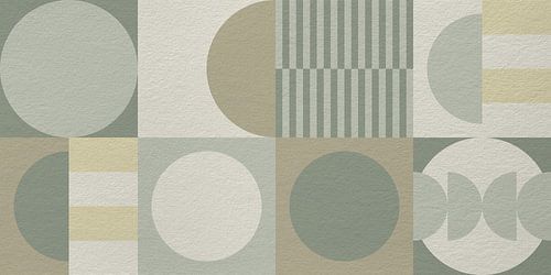 Abstracte geometrische moderne kunst in beige, groen en geel.