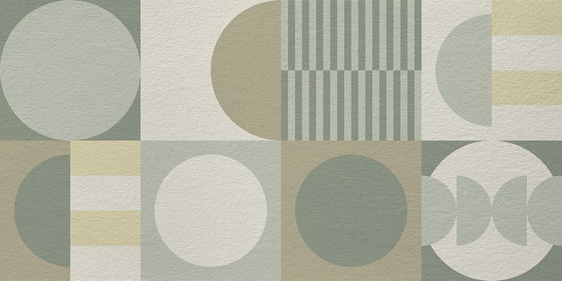 Abstracte geometrische moderne kunst in beige, groen en geel. van Dina Dankers