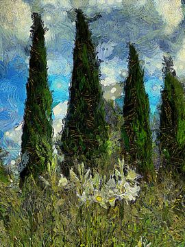 St Bruno's Lily And Cypress Trees Impressionist Style by Dorothy Berry-Lound