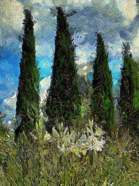 St Bruno&#039;s Lelie en cipressen Impressionistische stijl van Dorothy Berry-Lound