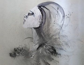 Œuvre d'art d'une tête de femme sur W J Kok