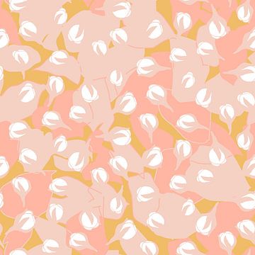 Retro blossom. Abstract botanical art in pastel pink and yellow by Dina Dankers